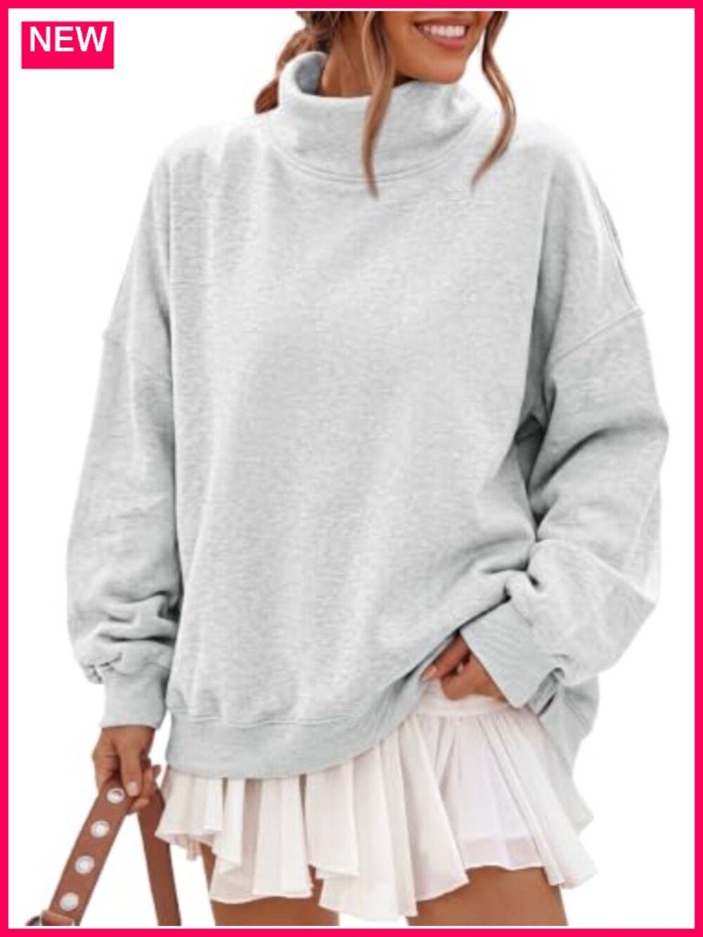 Oversized Fleece Mock Neck Sweatshirt Pullover with Pockets for Women
